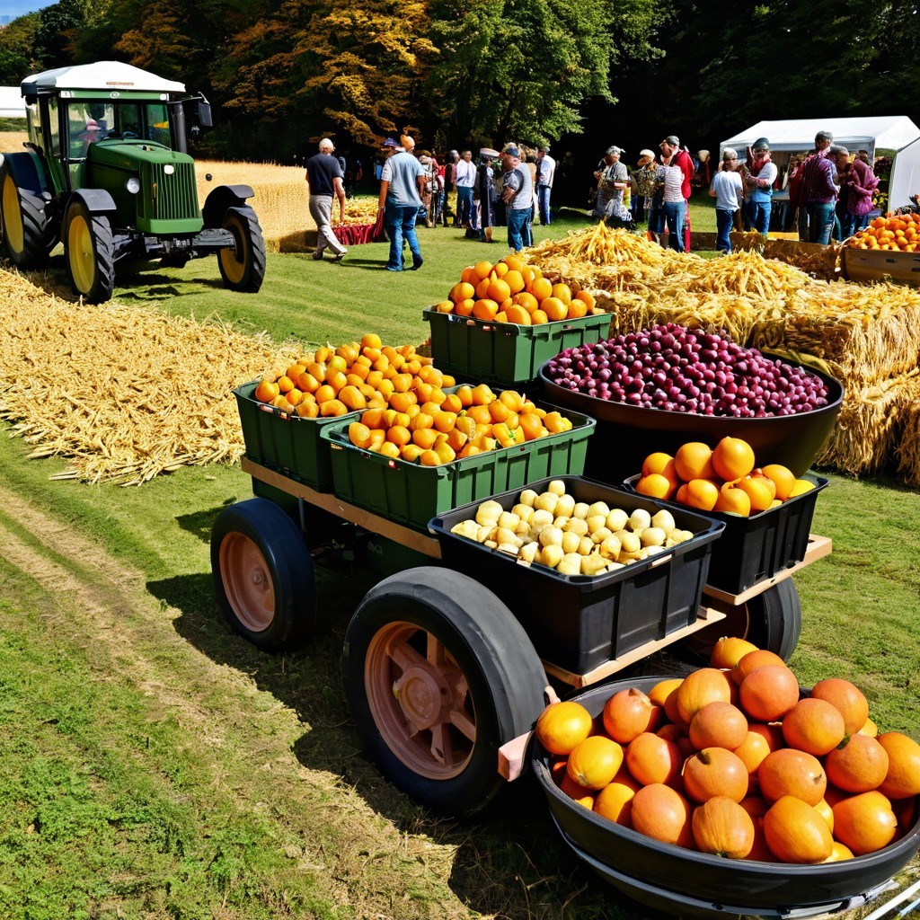 Vibrant Farm Scene with Fruits and Harvest Atmosphere