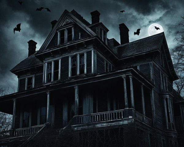 Victorian Mansion Under Dark Sky with Eerie Atmosphere