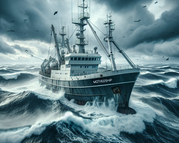 Fishing Vessel Navigating Stormy Ocean Waves