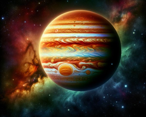 Colorful Circular Planet Surrounded by Dark Nebula