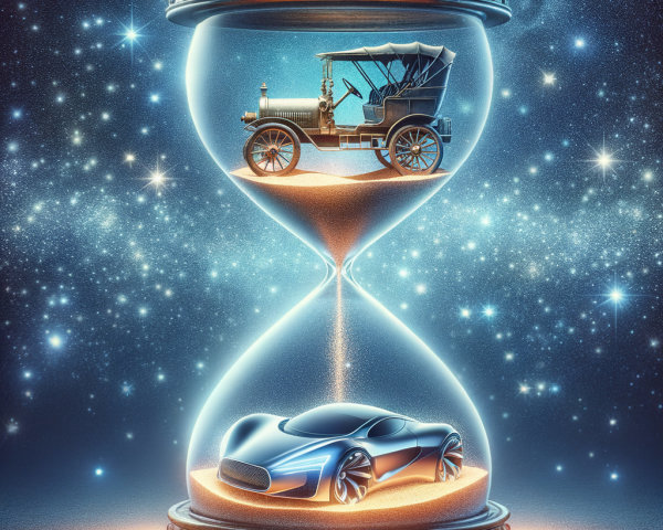 Hourglass Depicting Vintage and Modern Automobiles