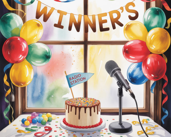 Vibrant Celebration Scene with Balloons and Cake