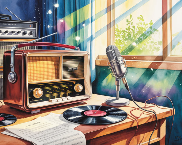 Vintage Radio and Microphone in a Cozy Setting