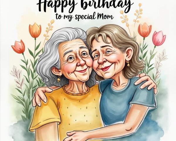 Colorful Illustration of Two Women Embracing with Flowers