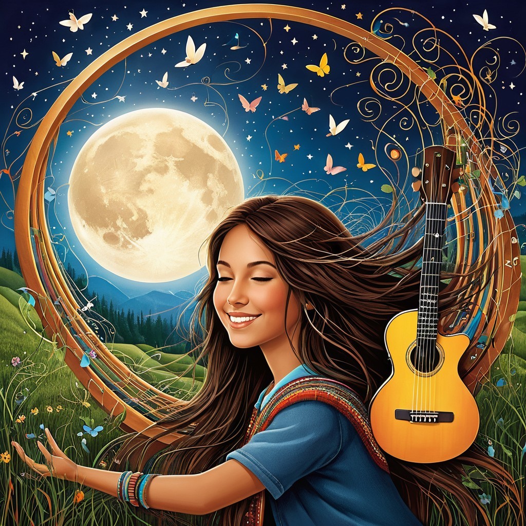 Serene Young Woman in Dreamy Night Landscape