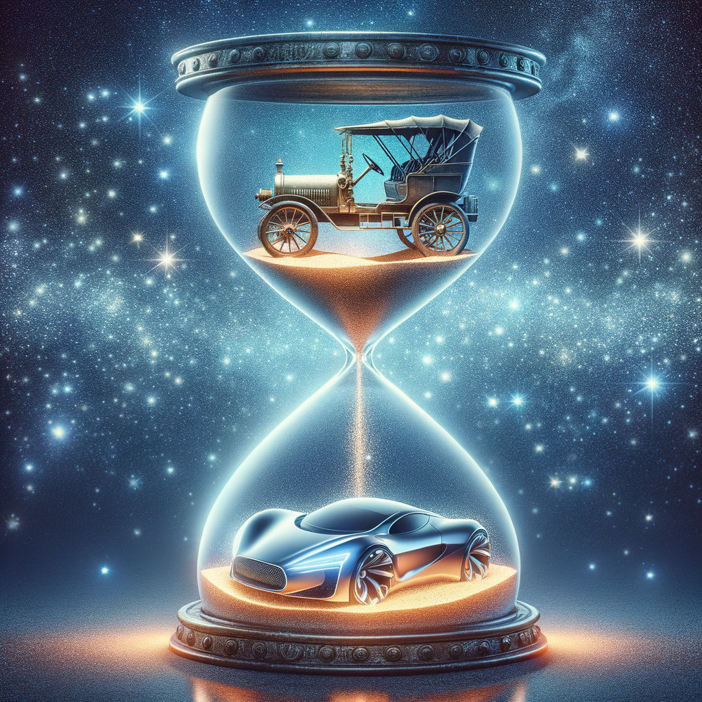 Hourglass Depicting Vintage and Modern Automobiles
