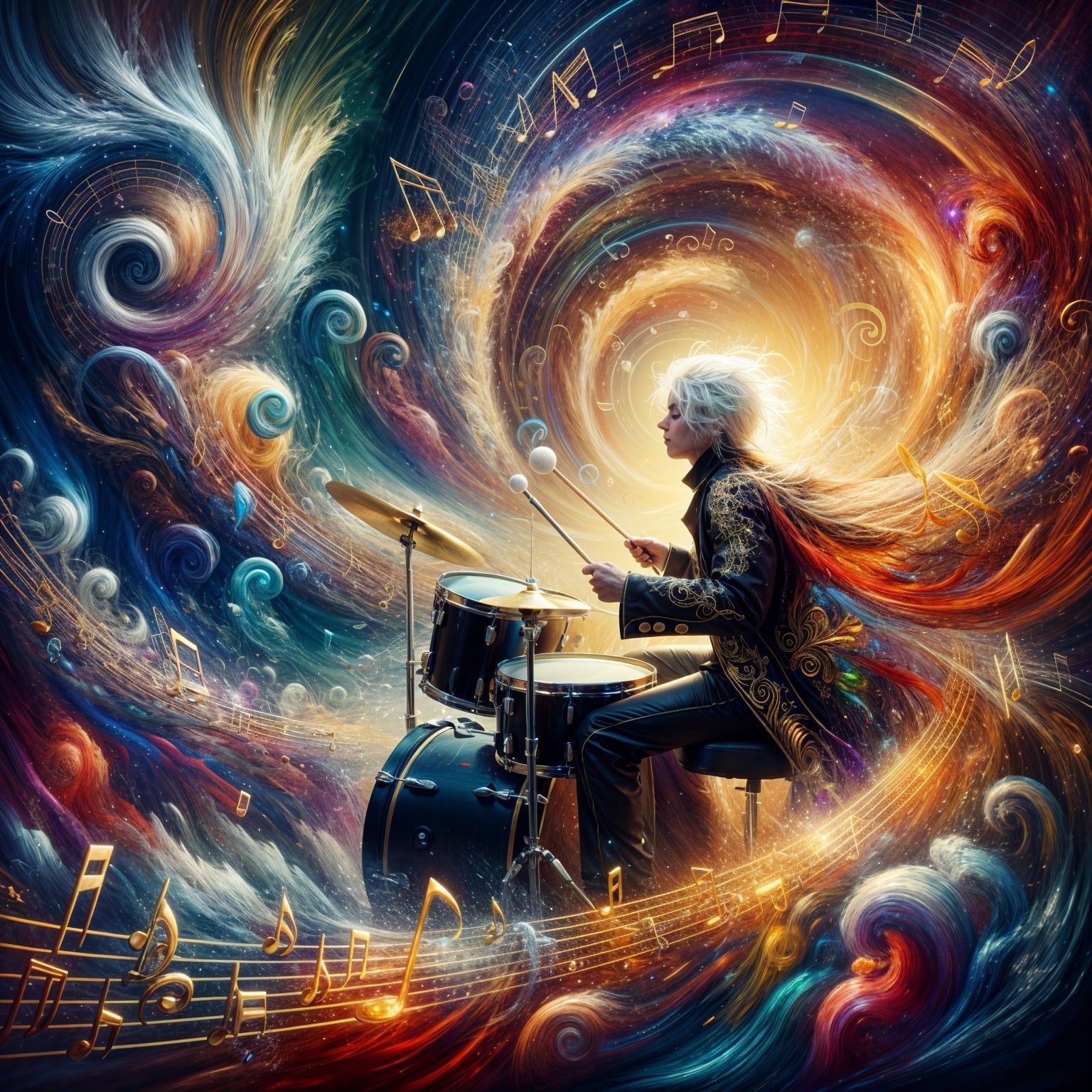 Cosmic Drummer Surrounded by Colorful Galaxies