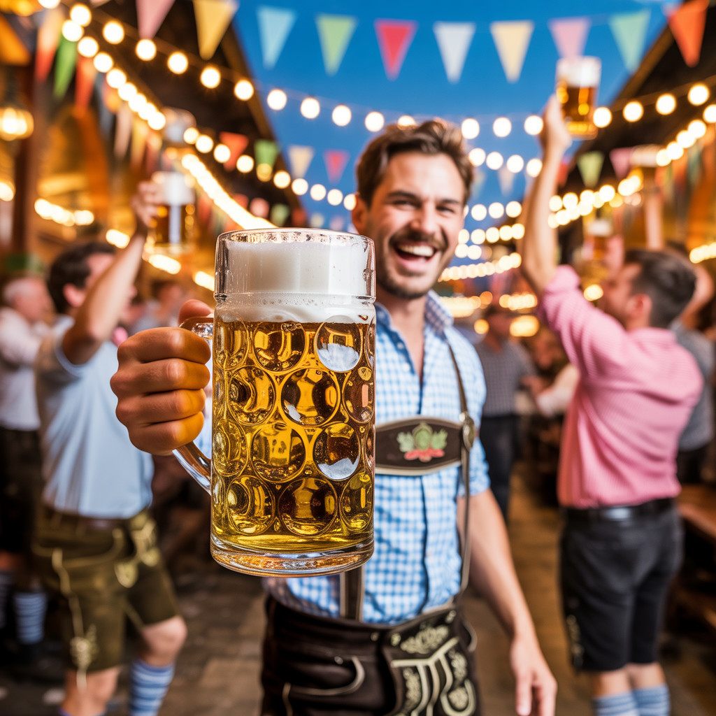 Festive Outdoor Celebration with Bavarian Attire and Beer