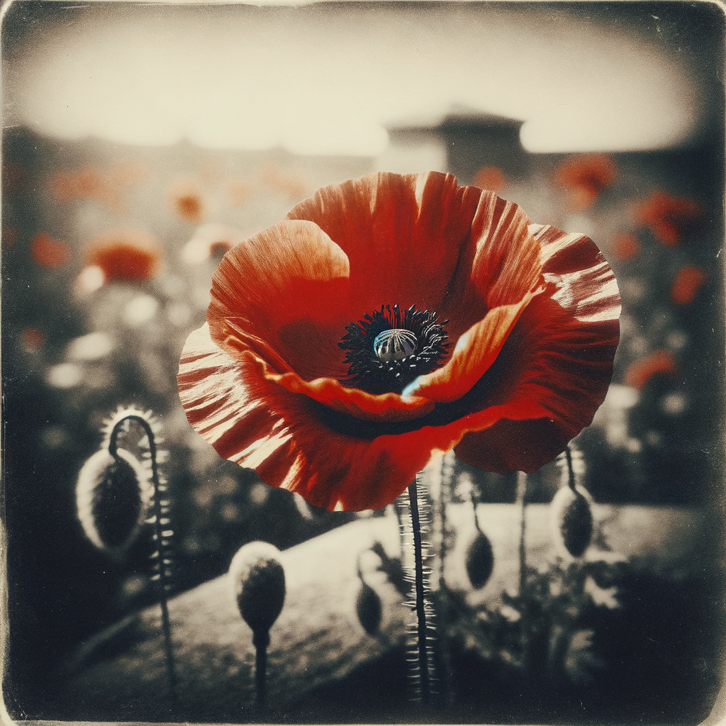 Red Poppy Flower with Soft-Focus Field Background