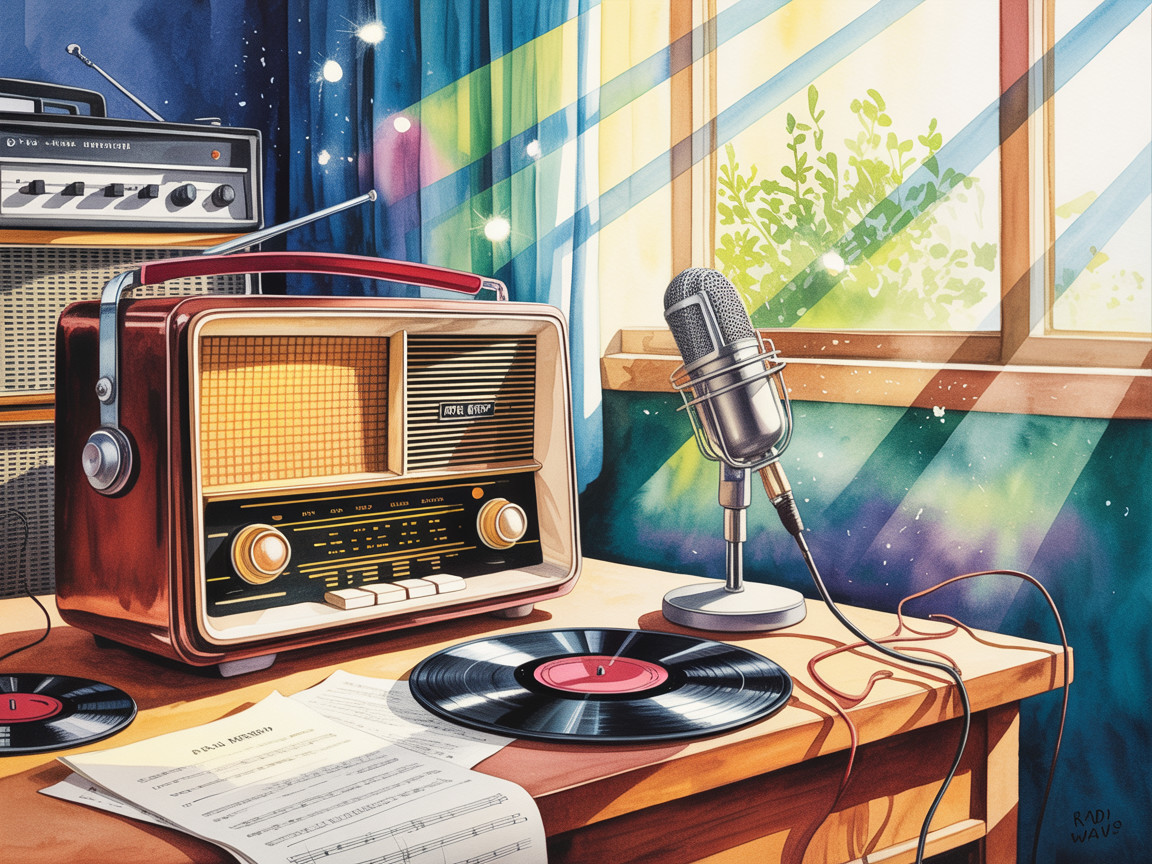 Vintage Radio and Microphone in a Cozy Setting