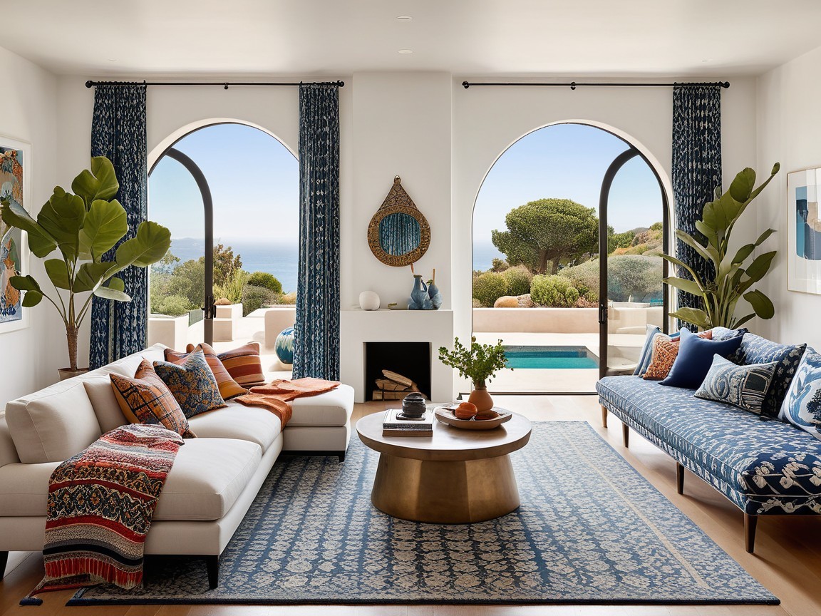 Stylish Living Room with Light Colors and Ocean Views