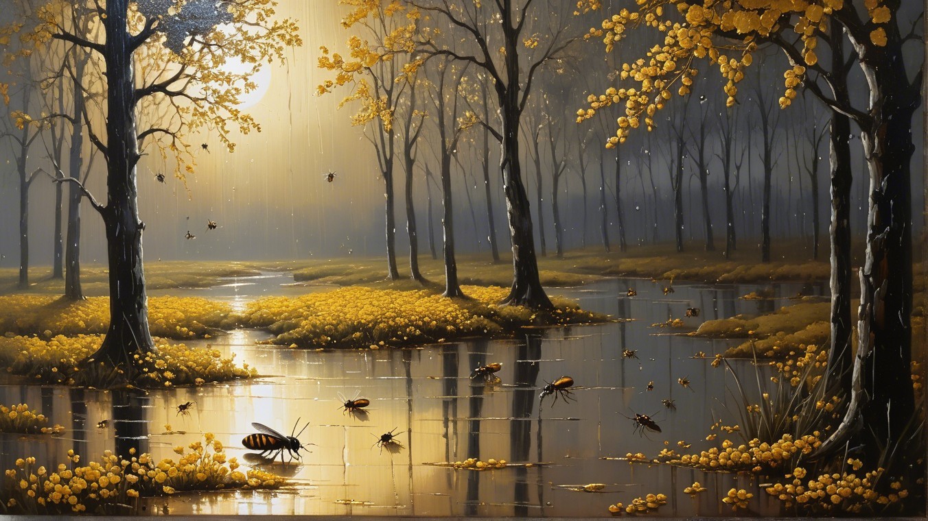 Tranquil River Landscape with Golden Sunset and Foliage