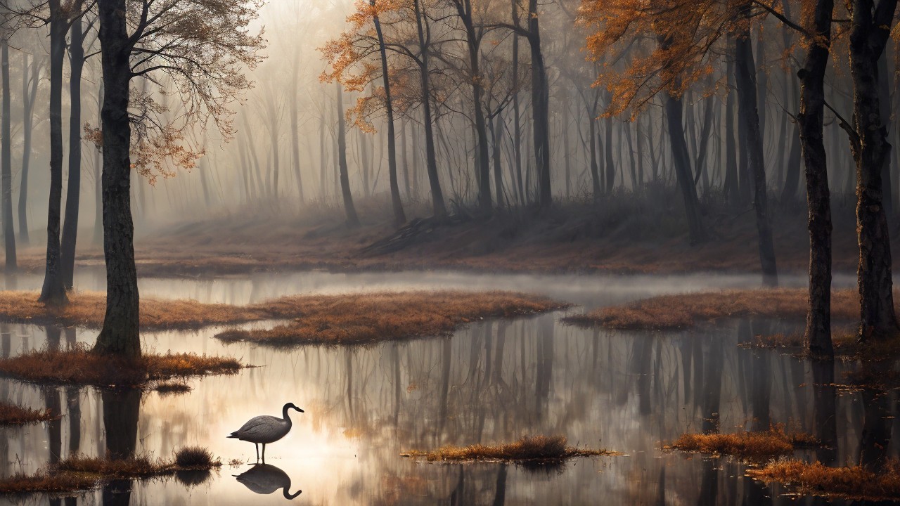 Serene Dawn Landscape with Tranquil Lake and Trees