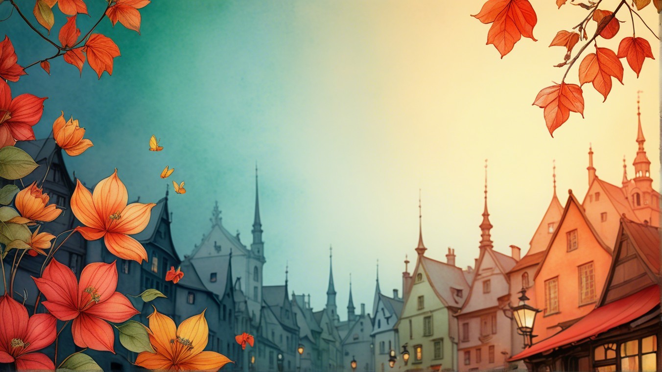 Charming Town Illustration with Whimsical Architecture