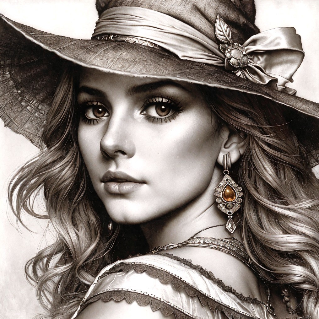 Monochromatic Portrait of a Young Woman in Hat