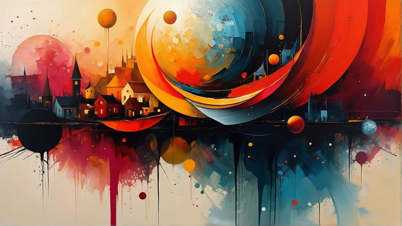 Vibrant Abstract Landscape with Dynamic Shapes and Colors