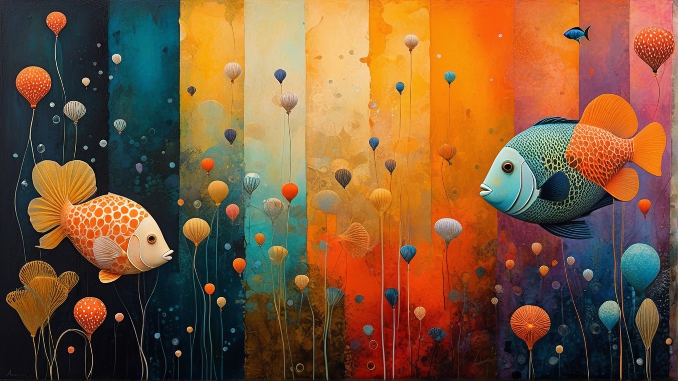 Colorful Fish in Vibrant Underwater Scene with Stripes