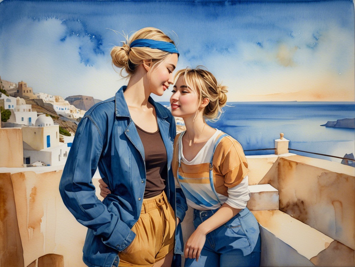 Joyful Friendship by the Serene Blue Sea