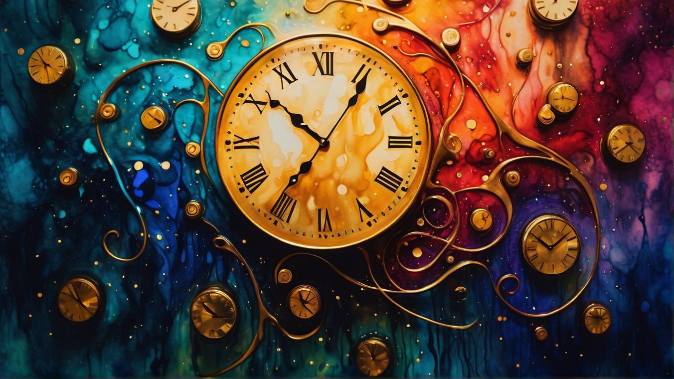 Vibrant Abstract Composition with Central Clock Design