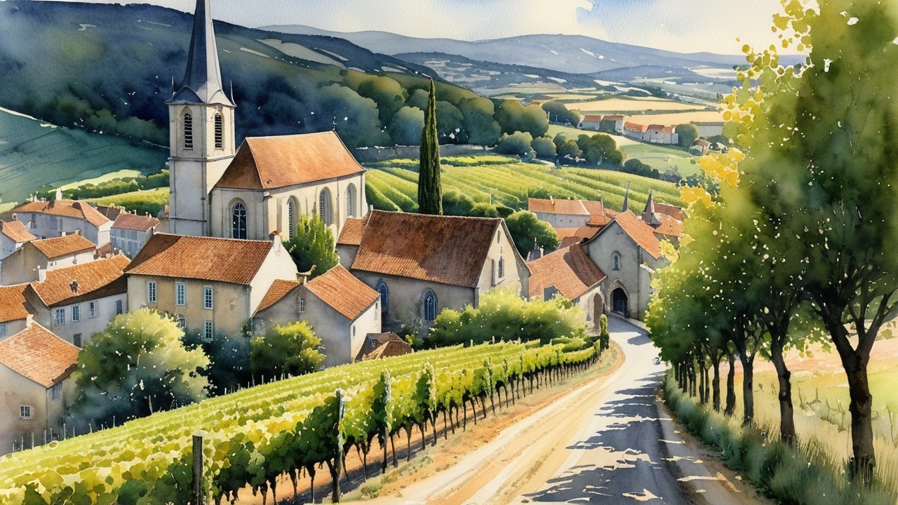 Rural Landscape with Vineyards and Charming Village