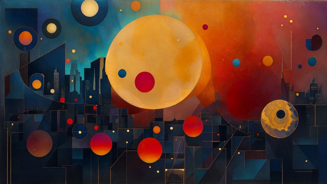 Vibrant Abstract Cityscape with Circular Shapes
