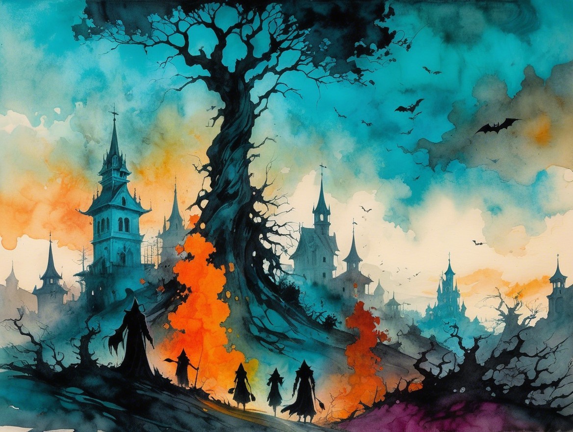 Haunting Landscape with Twisted Tree and Castles