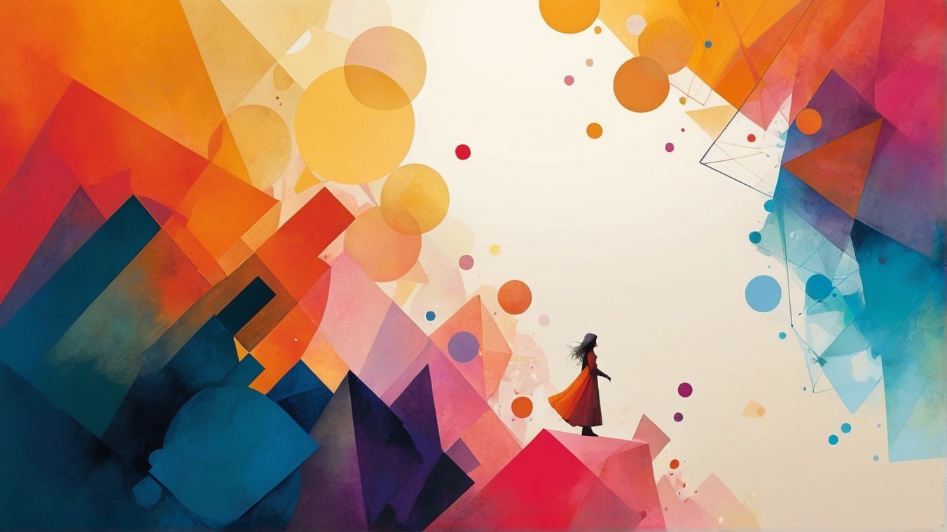 Lone Figure in Vibrant Geometric Color Landscape