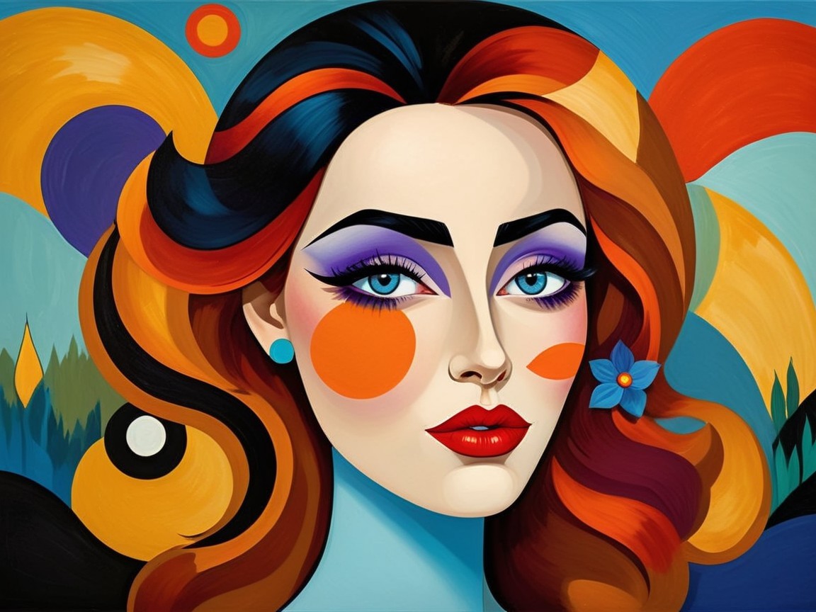 Vibrant Portrait of a Woman with Colorful Features