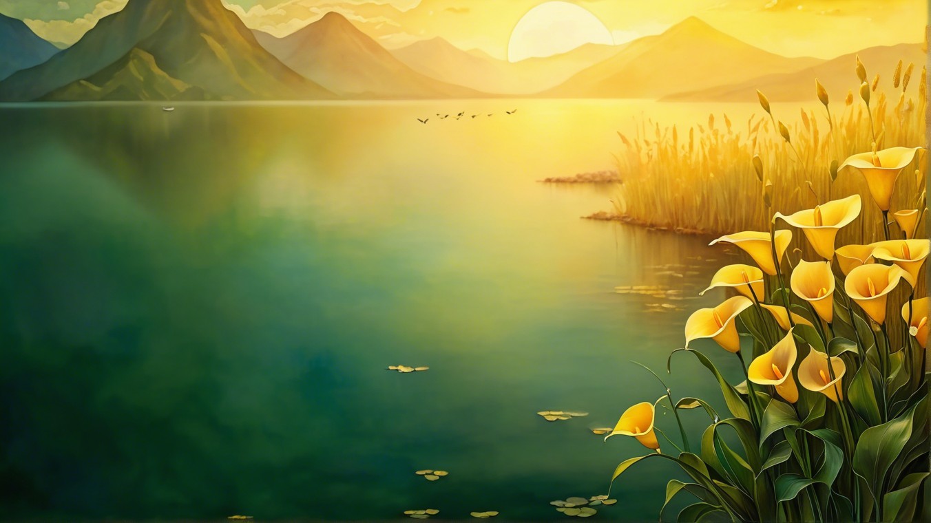 Serene Sunrise Landscape with Mountains and Lake