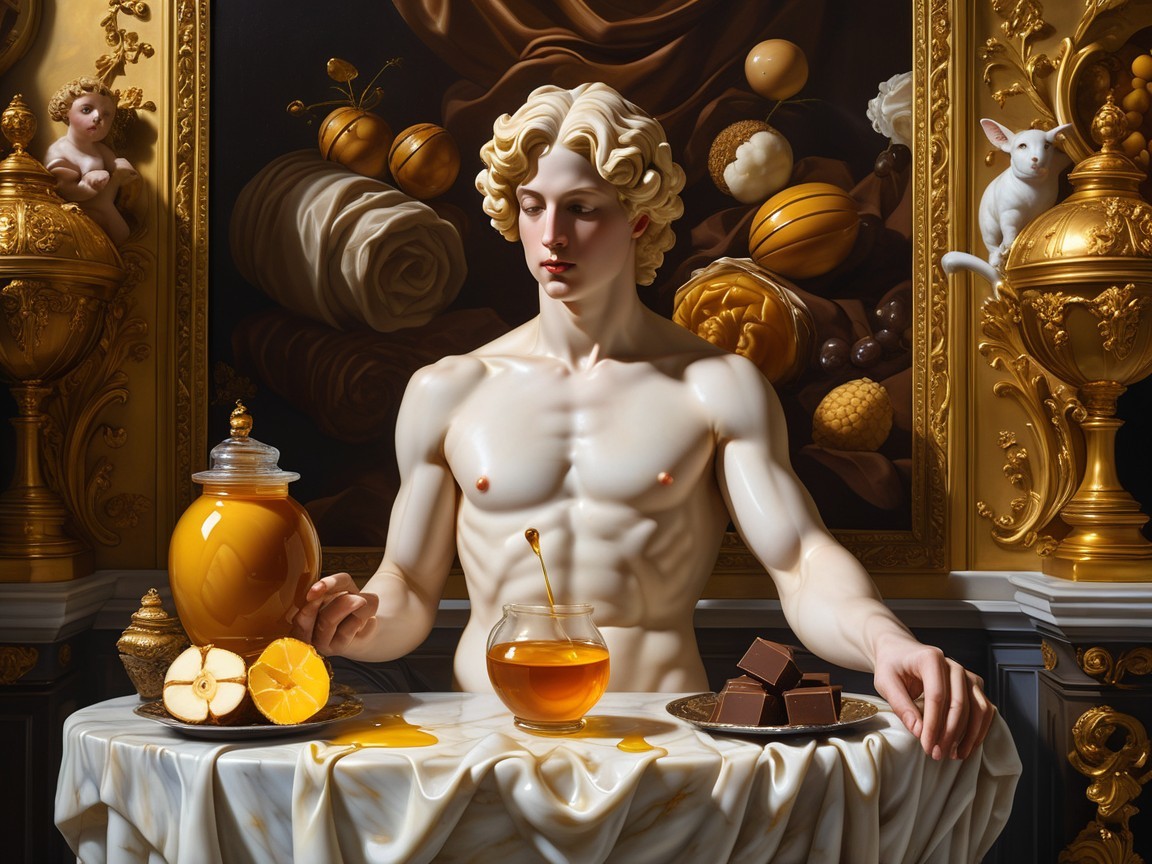 Muscular Classical Statue at Lavish Table Setting
