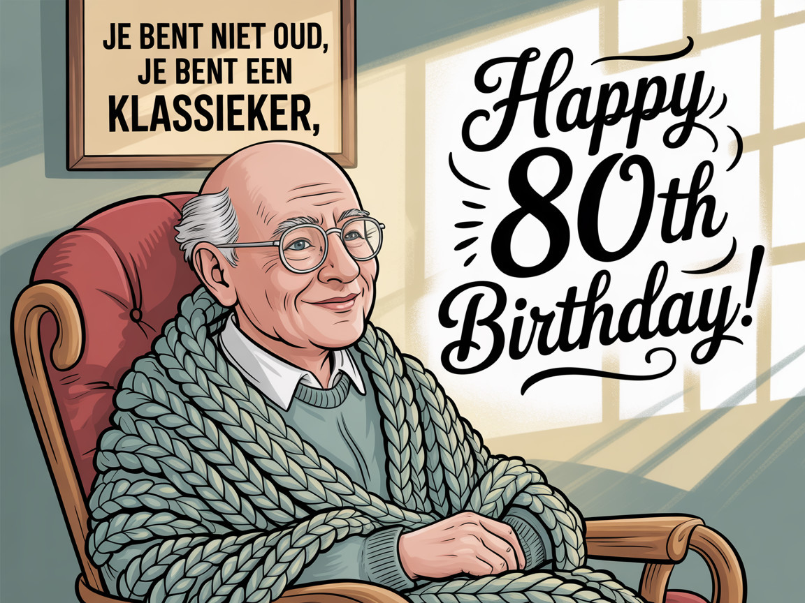 Cheerful elderly man in cozy armchair for birthday celebration