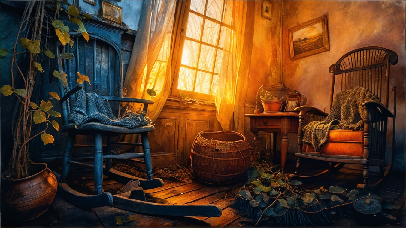 Cozy Sunlit Room with Rocking Chairs and Plants