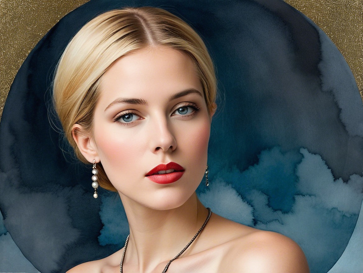 Portrait of a woman with blue eyes and blonde hair