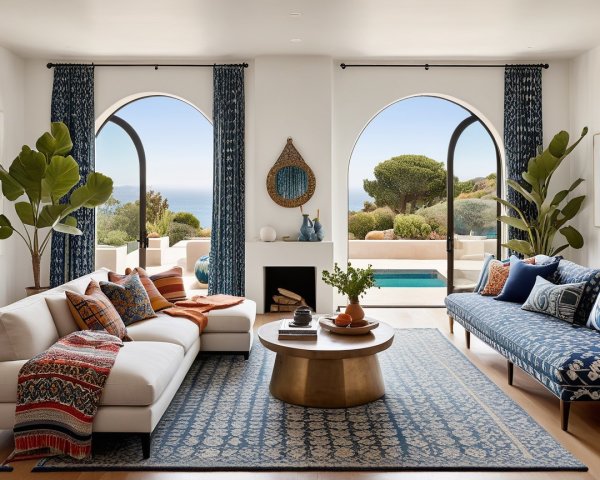 Stylish Living Room with Light Colors and Ocean Views