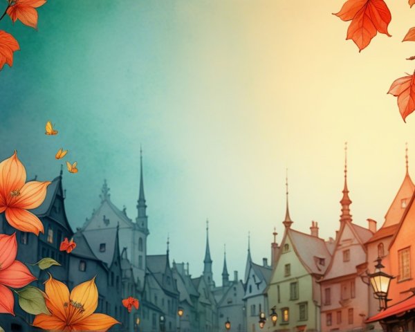 Charming Town Illustration with Whimsical Architecture