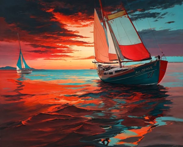 Sailboats on Water at Sunset with Vibrant Reflections