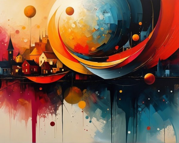 Vibrant Abstract Landscape with Dynamic Shapes and Colors