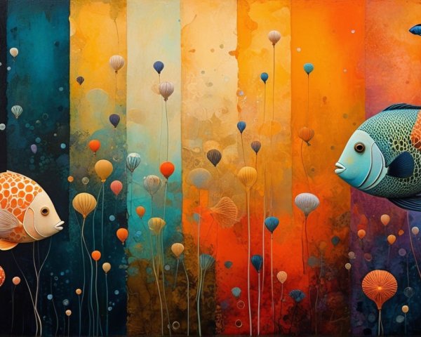 Colorful Fish in Vibrant Underwater Scene with Stripes
