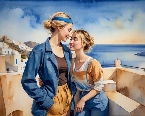 Joyful Friendship by the Serene Blue Sea