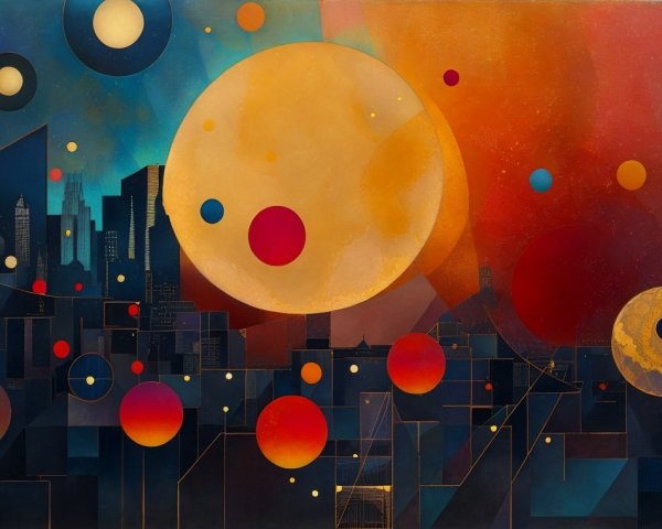 Vibrant Abstract Cityscape with Circular Shapes