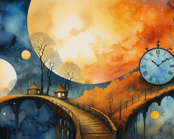 Dreamlike Landscape with Opposing Skies and Mountains