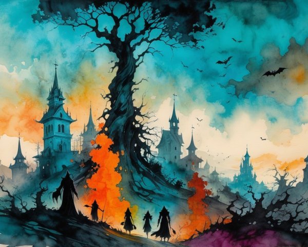 Haunting Landscape with Twisted Tree and Castles
