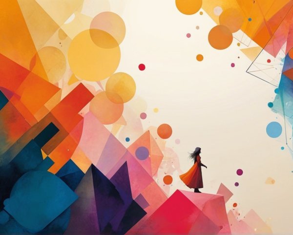 Lone Figure in Vibrant Geometric Color Landscape