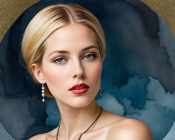 Portrait of a woman with blue eyes and blonde hair