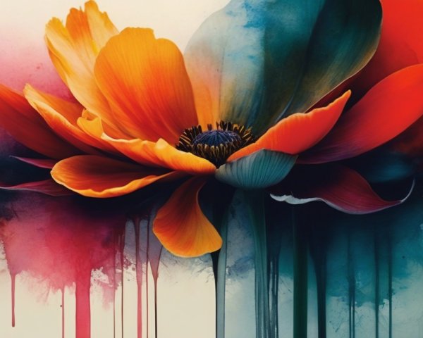 Vibrant Abstract Floral Digital Painting in Watercolor Style