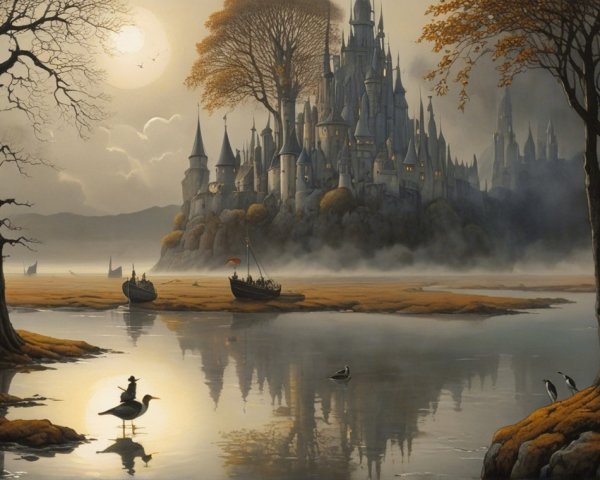 Majestic Castle in Serene Autumn Landscape Scene