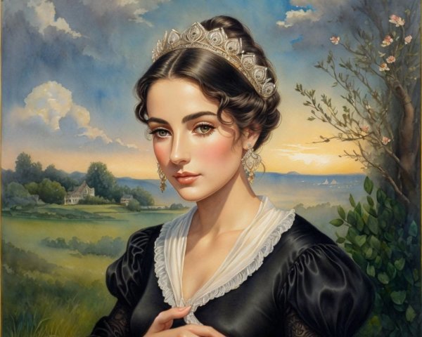 Portrait of a Young Woman in Elegant Black Dress