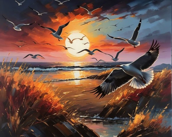 Vibrant Sunset Over a Serene Beach Scene