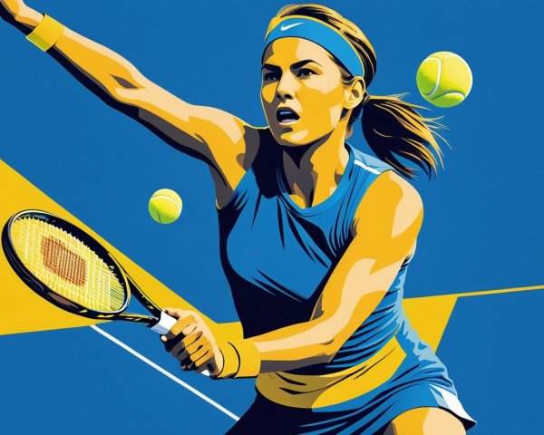 Stylized Illustration of a Female Tennis Player in Action
