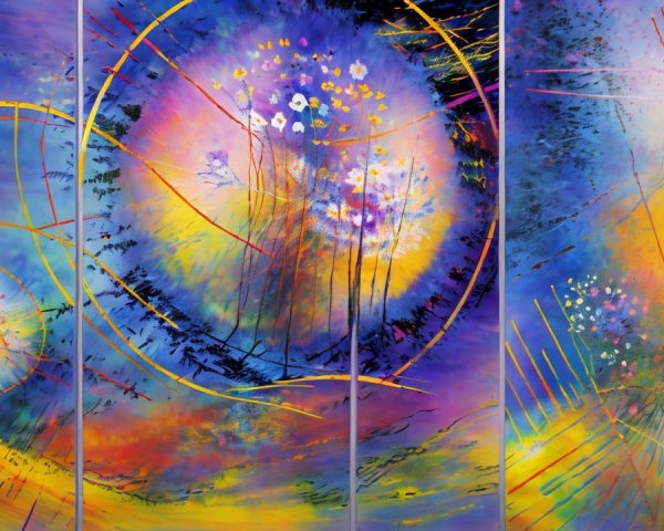 Vibrant Abstract Painting with Dynamic Swirls and Colors